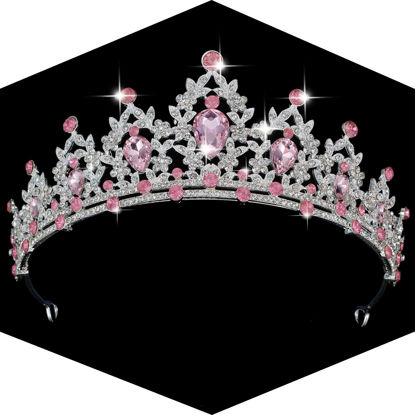 Picture of Kamirola - Queen Crown and Tiaras Princess Crown for Women and Girls Crystal Headbands for Bridal, Princess for Wedding and Party（01） (Silver & Pink)