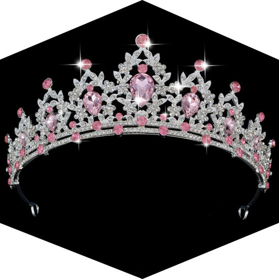 Picture of Kamirola - Queen Crown and Tiaras Princess Crown for Women and Girls Crystal Headbands for Bridal, Princess for Wedding and Party（01） (Silver & Pink)