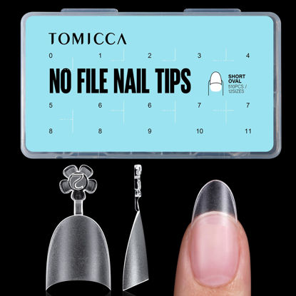 Picture of TOMICCA Short Oval Nail Tips, Soft Gel Nail Tips, 510Pcs Acrylic Fake Full Matte Nail Tips, 12 Sizes No C Curve Half Cover Nail Tips for Salon DIY Nail art