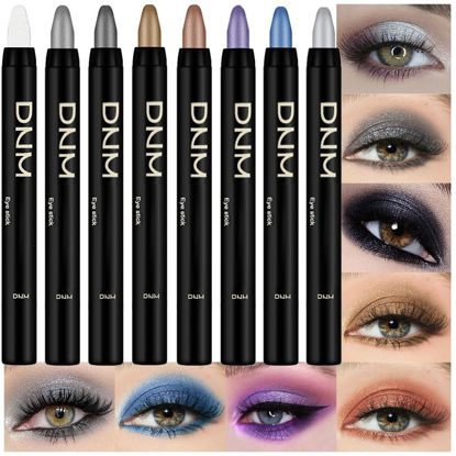 Picture of Kaely 8Pcs Cream Eyeshadow Brightener Stick Set for Eyes,Pearl White Black Gray Khaki Royal Blue Vioiet Purple Silver,Halloween Makeup,Shimmer Waterproof Eye Shadow Pencil Crayon,sombras para ojos 01