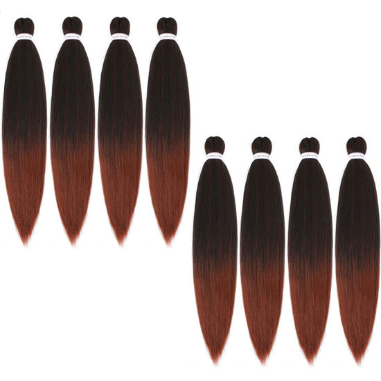 Picture of Alrence Pre Stretched Braiding Hair Long Braid 26 Inch 8 Packs Professional Braiding Hair Extensions Synthetic Crochet Twist Braids (26 Inch, T1B/350)