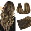 Picture of DOORES Seamless Clip in Hair Extensions Real Human Hair, Chocolate Brown to Caramel Blonde 18 Inch 110g 7pcs, Human Hair Extensions Skin Weft Remy Straight Hair Invisi Edge Hair Extensions