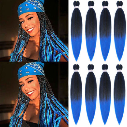 Picture of Alrence Pre Stretched Braiding Hair Long Braid 30 Inch 8 Packs Professional Braiding Hair Extensions Synthetic Crochet Twist Braids (30 Inch, 1B/Blue)