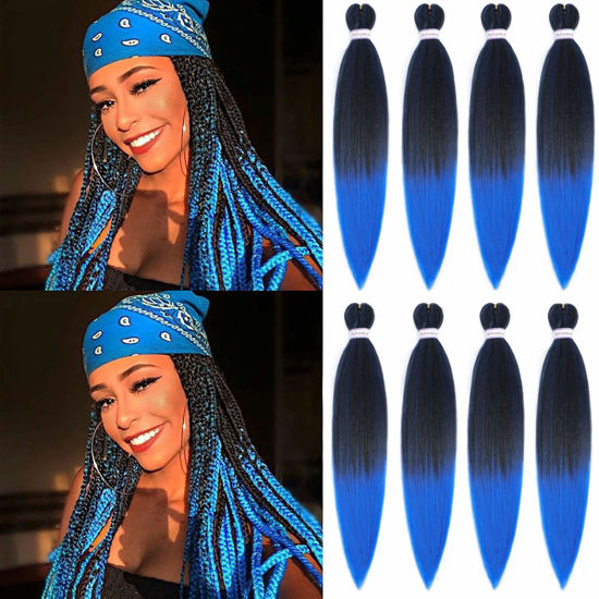 Picture of Alrence Pre Stretched Braiding Hair Long Braid 30 Inch 8 Packs Professional Braiding Hair Extensions Synthetic Crochet Twist Braids (30 Inch, 1B/Blue)