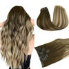 Picture of DOORES Hair Extensions Seamless Clip in Human Hair, Walnut Brown to Ash Brown and Bleach Blonde 110g 7pcs 16 Inch, Invisi Edge Hair Extensions Real Human Hair Clip in Remy Straight Hair