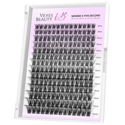 Picture of VEYESBEAUTY Lash Clusters Individual Eyelash Extensions Thin & Invisible Band DIY False Eyelashes for Self-application Newbie's Five-Second Series Wispy Lash Tray, Boldeye 8-16mm Mixed Length