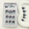 Picture of Square Press on Nails Short Purple Blue Gradient Fake Nails Smudge Plaid Acrylic Nails Press ons Full Cover Glossy Glue Stick on Nails for Women Girls 24 Pcs