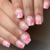 Picture of Acrylic Press on Nails Short Square Fake Nails Pink Full Cover False Nails Flower Stars Glue on Nails Glossy Nails Press ons Artificial Stick on Nails for Women 24Pcs