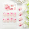 Picture of Acrylic Press on Nails Short Square Fake Nails Pink Full Cover False Nails Flower Stars Glue on Nails Glossy Nails Press ons Artificial Stick on Nails for Women 24Pcs