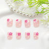 Picture of Acrylic Press on Nails Short Square Fake Nails Pink Full Cover False Nails Flower Stars Glue on Nails Glossy Nails Press ons Artificial Stick on Nails for Women 24Pcs
