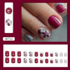 Picture of Short Press on Nails Square Fake Nails Rose Red Full Acrylic Nails Press ons White French Tip Stick on Nails Silver Glitter Flower Glue on Nails Glossy Artificial False Nail for Girls 24Pcs