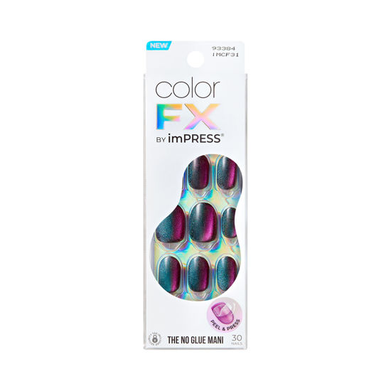 Picture of KISS colorFX by imPRESS Press On Nails, 'Before Hours', Black, Short Size, Oval Shape, Includes 30 Fake Nails, Prep Pad, Instructions Sheet, 1 Manicure Stick, 1 Mini File
