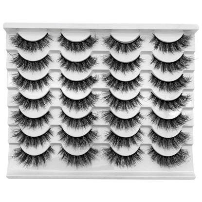 Picture of False Eyelashes Fluffy Faux Mink Lashes, Yasnai Natural Eyelashes，14 Pairs Pack 9D Wispy Cat Eye Fake Lashes