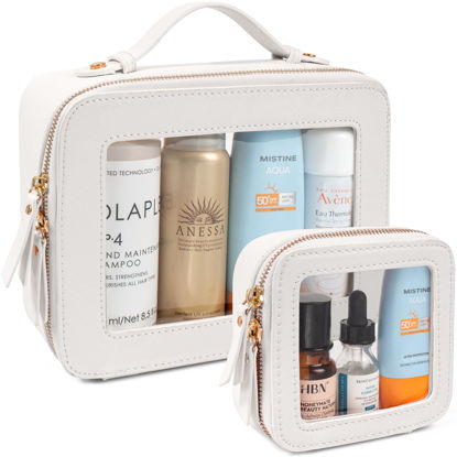 Picture of LETGO Clear Makeup Bags Set - TSA Approved Toiletry Bag with Handle Large Opening, Clear Toiletry Bags Case Pouch for Traveling Travel Car Orangizer Storage Essentials (Mini+Large White)