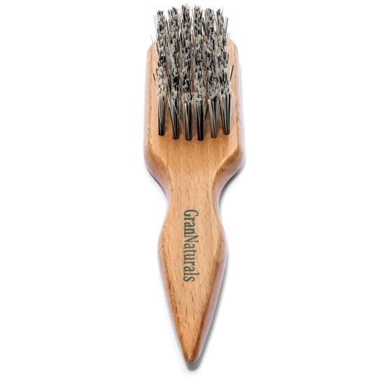 Picture of GranNaturals Hard Bristle Brush for Slick Back Hair & Teasing - Stiff Reinforced Nylon Hairbrush for Smoothing Thick Curly Hair into Sleek Ponytail Bun - Wide Rat Tail for Sectioning & Parting