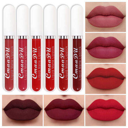 Picture of evpct CmaaDu 6Pcs Liquid Matte Lipstick Lipgloss Set for Women Dark Deep Bright Ruby Blood Brick Plum Mauve Rose Red labiales mate 24 horas originale matte larga duracion 24 Hour Lipstick Long Lasting