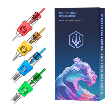Picture of POSEIDON Tattoo Cartridges Needles 20PCS Tattoo Needles with Membrane Safety Cartridges Disposable # 12 Standard Magnum Tattoo Needle for Tattoo Pen（1209M1）