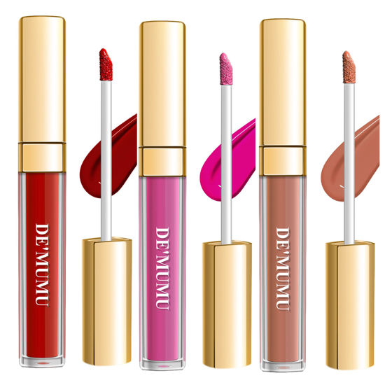 Picture of DE'MUMU 3Pc Matte Liquid Lipsticks for Women, Red Lipstick Nude Lisptick Pink Lipstick, Cruelty Free Long Lasting Lip Makeup (DM05+DM06+DM10)