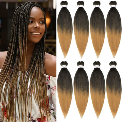 Picture of Pre-stretched Braiding Hair Extension Professional Crochet Braiding Hair 32 Inch 8 Packs Hot Water Setting Perm Yaki Synthetic Hair for Twist Braids (32inch,#1B/27)