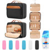 Picture of Travel Hanging Toiletry Bag for Women, Large Makeup Bag 8 Leak Proofing Silicone Bottle Covers, Waterproof Cosmetic Bag with Jewelry Organizer Compartment, Toiletries Kit Set, Black