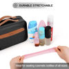 Picture of Travel Hanging Toiletry Bag for Women, Large Makeup Bag 8 Leak Proofing Silicone Bottle Covers, Waterproof Cosmetic Bag with Jewelry Organizer Compartment, Toiletries Kit Set, Black
