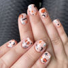 Picture of Halloween Press on Nails Short Square Fake Nails with Pumpkin Spider Web Bat Designs Glossy Glue on Nails Ghost Acrylic Nails Nude Artificial Halloween Stick on Nails for Women 24Pcs
