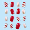 Picture of Christmas Press on Nails Medium Snowflake Fake Nails Red and White Stripes Design Winter Xmas False Nails with Glue on Nails Reusable Artificial Nails Stick on Nails for Women DIY Manicure Decoration