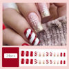 Picture of Christmas Press on Nails Medium Snowflake Fake Nails Red and White Stripes Design Winter Xmas False Nails with Glue on Nails Reusable Artificial Nails Stick on Nails for Women DIY Manicure Decoration