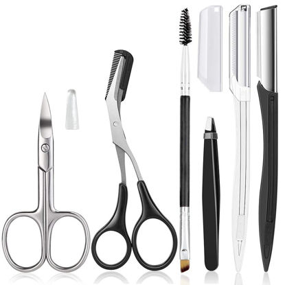 Picture of Eyebrow Trimmer Kit, 6 in 1 Eyebrow Scissors, Tweezer, Eyebrow Razor, Shaping Scissors & Brush for Women