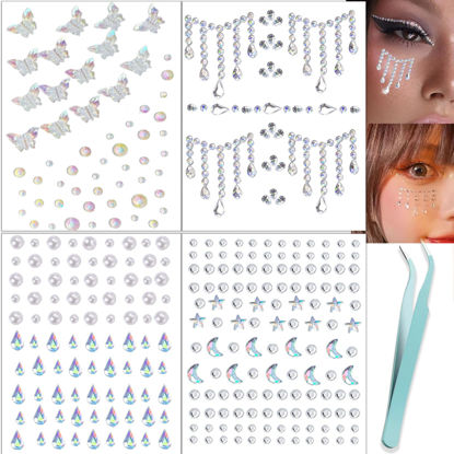Picture of NOOEPC Face Gems Hair Gems, Self-Adhesive Face Jewels Eye Jewels Rhinestones DIY Face Gems Stick on, Hair Body Rhinestones Gems Crystals Pearls for Face Eyes Makeup Body, Crafts