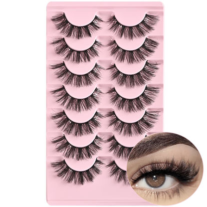 Picture of FARRED Cat Eye Lashes Wispy Fake Eyelashes Short 7 Pairs Natural Strip Lash Fluffy Mink Fox Eye Lashes Pack Small Full pestañas (A18 | 9-15MM)