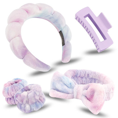 Picture of Canitor Spa Headbands Wrist Band Set with Hair Clip Skincare Headbands for Washing Face Non Slip Puffy Makeup Headband Wrist Towel Preppy Cute Teen Girl Birthday Gifts Trendy Stuff