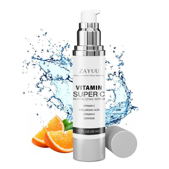 Picture of Super Vitamin C Face Serum for Mature Skin: All-In-One Hydrating Anti-Aging Formula - Vitamin C, Hyaluronic Acid, Vitamin E, Caffeine - Face Lift Serum for Wrinkles, Dark Spots - 1.7 fl. oz.