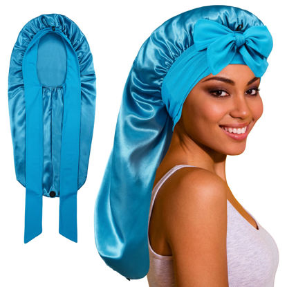 Picture of ROYBENS Long Bonnet Satin Bonnet Silk Bonnet for Sleeping Women, Bonnet with Tie Band Sleep Cap, Silk Hair Bonnet for Braids Curly Hair