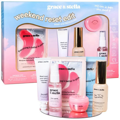 Picture of grace & stella Award Winning Weekend Reset Valentines Day Gifts - Birthday Gifts for Women with Eye Masks, Hyaluronic Acid Serum, Mud Mask & More, Bridesmaid Proposal Gifts - Vegan Skincare, Self Care