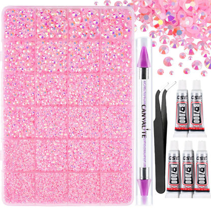 Picture of Canvalite 28000PCS Resin Jelly Rhinestones for Crafting, Pink AB Flatback Gems, Bedazzling Crystal with 5x2.5g B7000 Jewelry Glue and Tweezers Dotting pen for DIY Crafts Clothing Shoes Nail Art