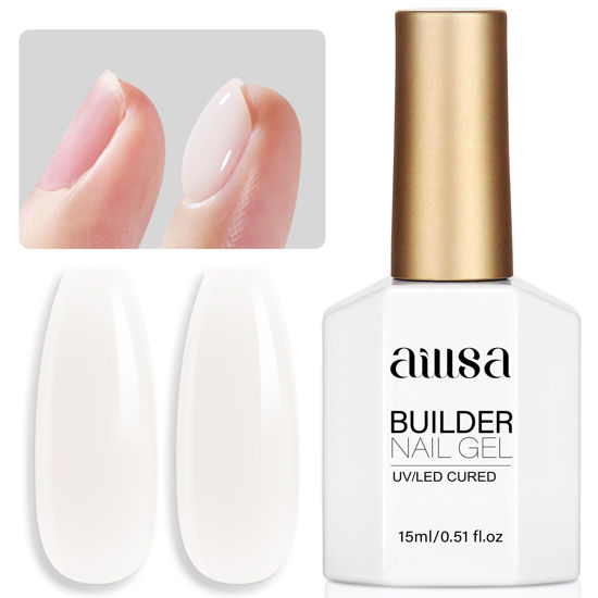 Picture of AILLSA Builder Gel for Nails Yogurt White 7 In 1 Hard Gel Polish for Nail Thickening Nude Milky Extension U V Gel Natural Color Strengthener Gel Nail Polish for Nail Art Base Coat Needed 0.51 Oz GB07