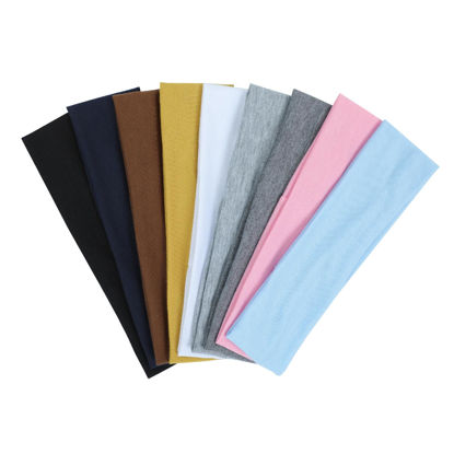 Picture of 9Pcs Headbands for women Non Slip Headband, Soft Elastic Hair Bands for Women's Hair, Fashion Cotton Cloth Stretchy Sweat Bands Headbands for Sports, Makeup, Gym, Running, Yoga, Workout (9Colors-A)