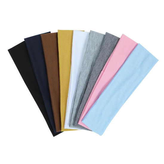 Picture of 9Pcs Headbands for women Non Slip Headband, Soft Elastic Hair Bands for Women's Hair, Fashion Cotton Cloth Stretchy Sweat Bands Headbands for Sports, Makeup, Gym, Running, Yoga, Workout (9Colors-A)