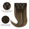Picture of HOTBANANA Human Hair Clip in Hair Extensions, Balayage Chocolate Brown with Honey Blonde 120g Clip in Hair Extensions Real Human Hair Straight Remy Hair Clip Ins Dark Roots Ombre 24 Inch 7pcs