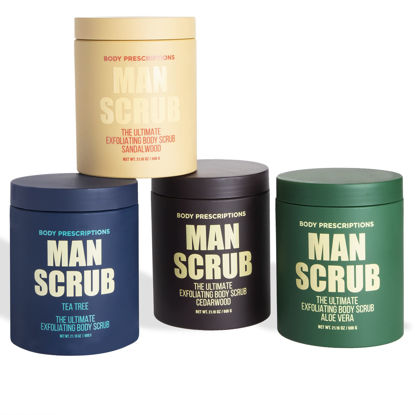 Picture of Body Prescriptions Men’s Exfoliating Body Scrub - Ultimate Skin Cleansing Wash in Jar with Twist-Top Lid, For All Skin Types, 21 Ounce (Pack of 4), Combo Pack