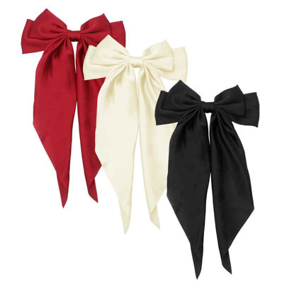 Picture of HAALII Hair Accessories - 3 Pcs Oversized Satin Hair Barrettes, Ribbon Bowknot Clips for Women