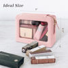 Picture of Aveniee Clear Makeup Bag Organizer, Portable Travel Toiletry Cosmetic Bag Case for Women, Heavy Duty Vegan Leather Make Up Pouch with Transparent Vinyl Windows & Gold Zippers(Pink)