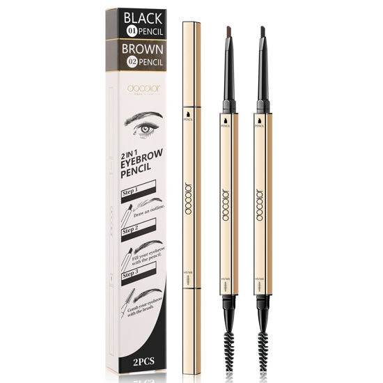 Picture of Docolor Makeup Micro Brow Pencil, Definer Eyebrow Pencil,Dual-Sided,Ultra-Fine Mechanical Pencil, Soft Brown and Black,2 Count