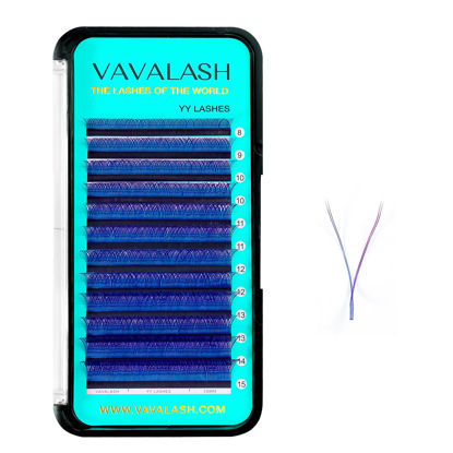 Picture of VAVALASH YY Lash Extensions Blue + Purple Color Tray Easy Premade Volume 2D Fans Eyelash Extension YY Type Natural Volume Lashes Extension Soft Matte Black Lashes (Blue + Purple-YY-0.07-D-8-15mm)