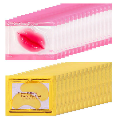 Picture of 30 Pairs Lip Masks & Eye Masks, 24K Gold Gel Crystal Collagen Eye Pads, Moisturizing Lip Mask Crystal Lip Pads, Under Eye Patches for Puffy Eyes, Dark Circles, Eye Bags, Wrinkles and Fine Lines