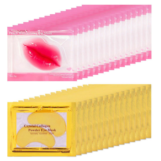 Picture of 30 Pairs Lip Masks & Eye Masks, 24K Gold Gel Crystal Collagen Eye Pads, Moisturizing Lip Mask Crystal Lip Pads, Under Eye Patches for Puffy Eyes, Dark Circles, Eye Bags, Wrinkles and Fine Lines