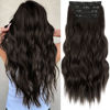 Picture of KooKaStyle Clip in Synthetic Hair Extensions Long Wavy 4PCS Thick Hairpieces Dark Brown 6# Fiber Double Weft Natural Hair Extensions 24 Inch for Women