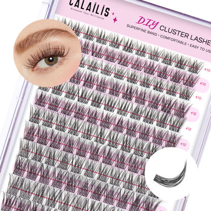 Picture of CALAILIS Cluster Lashes, 132Pcs D Curl Lash Clusters DIY Lash Extensions Mega Volume Eyelash Clusters Reusable Wispy Individual Lashes Super Thin Band and Soft (HD15, D-10-16MIX)