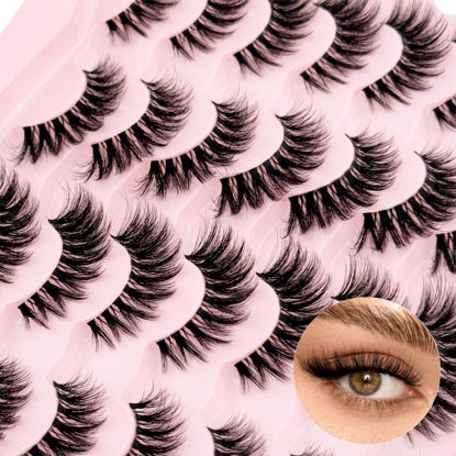 Picture of Cat Eye Lashes Yasnai False Eyelashes Volume Thick Lashes 16mm Wispy Cat Eye Fake Lashes Natural Eyelashes 14 Pairs Pack